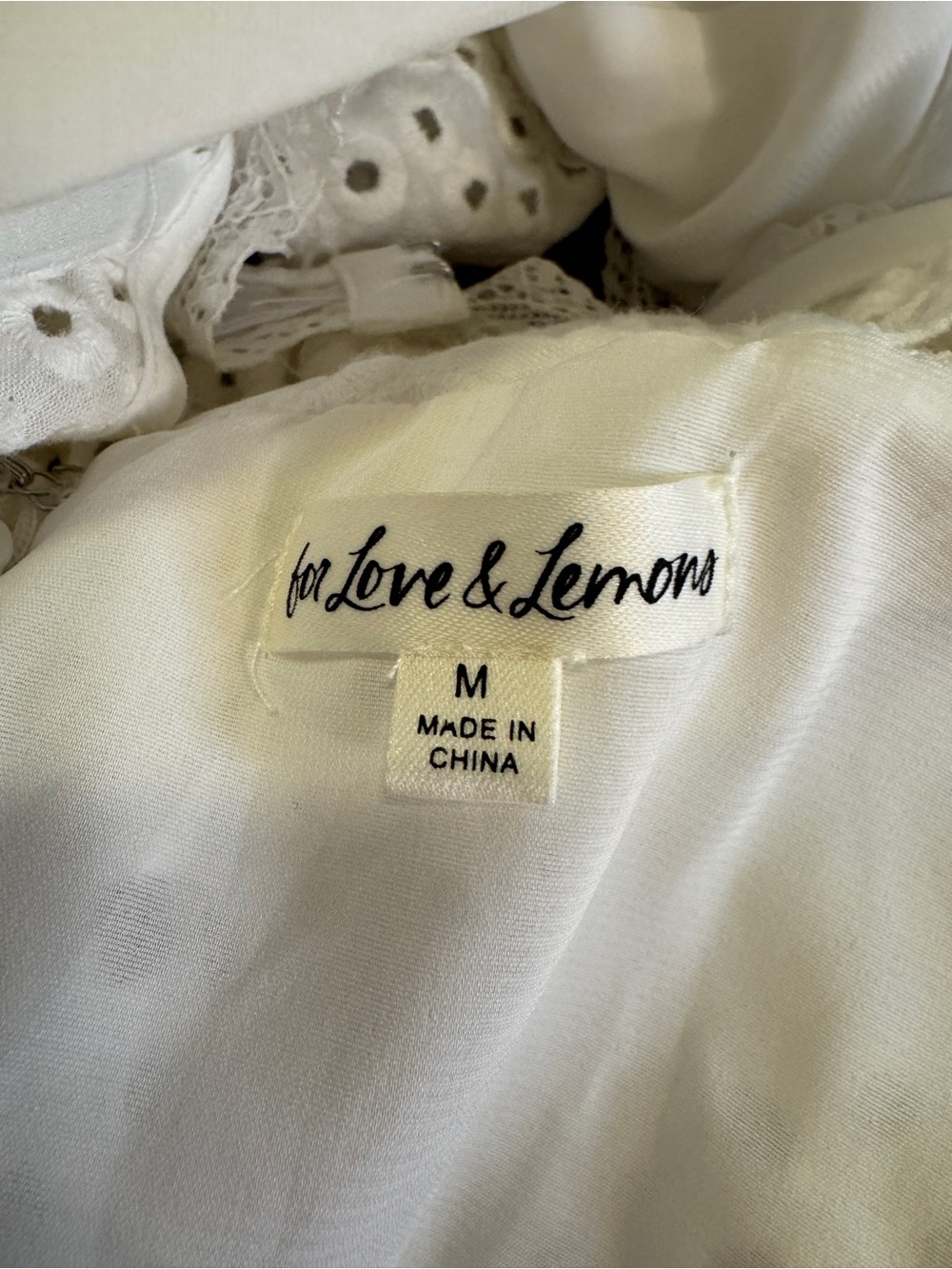 For Love & Lemons Women’s White Eyelet Puff Sleeve Mini Dress Size M Linen Blend - Picture 7 of 14